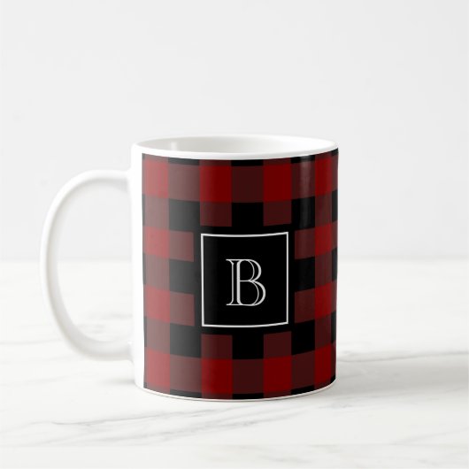 Mug Motif à carreaux de bûcheron rustique avec monogra (Gauche)