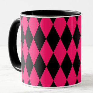 Mug Motif à carreaux diamants Harlequin noir rose