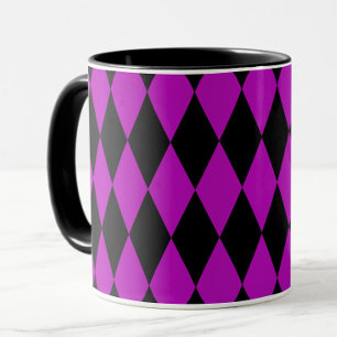 Mug Motif à carreaux diamants Harlequin noir violet