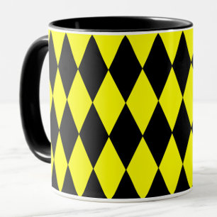 Mug Motif à carreaux en diamants Harlequin noir jaune