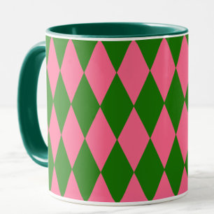 Mug Motif à carreaux Harlequin vert rose
