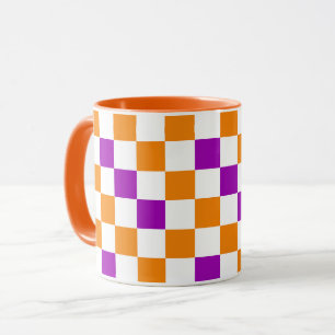Mug Motif à carreaux orange blanc et violet
