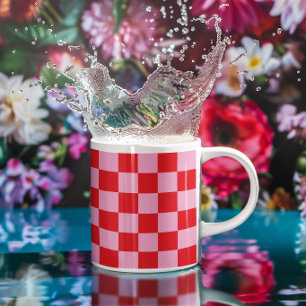 Mug Motif à carreaux rose clair et rouge vif
