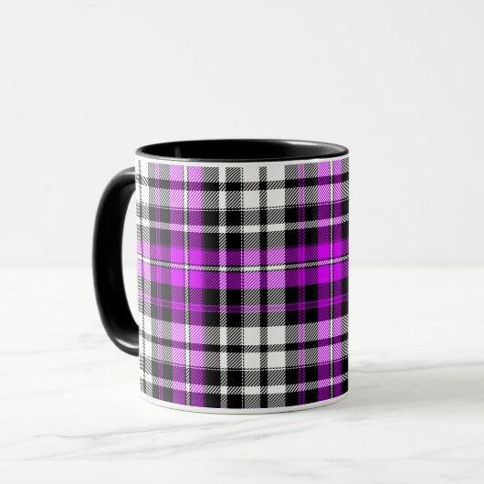 Mug Motif à carreaux Tartan noir blanc violet (Devant gauche)