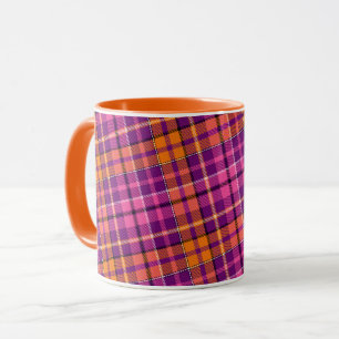 Mug Motif à carreaux Tartan Orange Rose Violet 