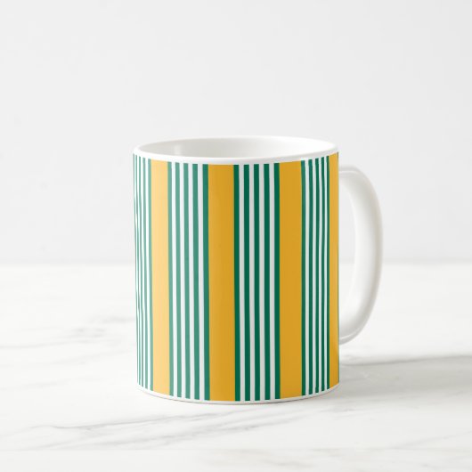 Mug Motif à cinq bandes vert et blanc avec jaune (Devant droit)