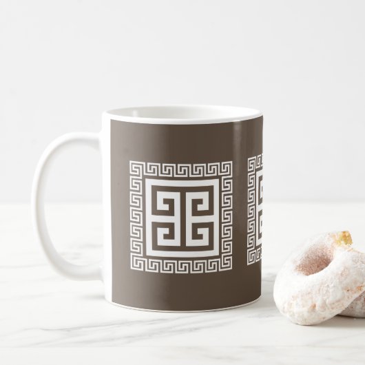 Mug Motif à clé grecque blanc et marron Design (Avec donut)