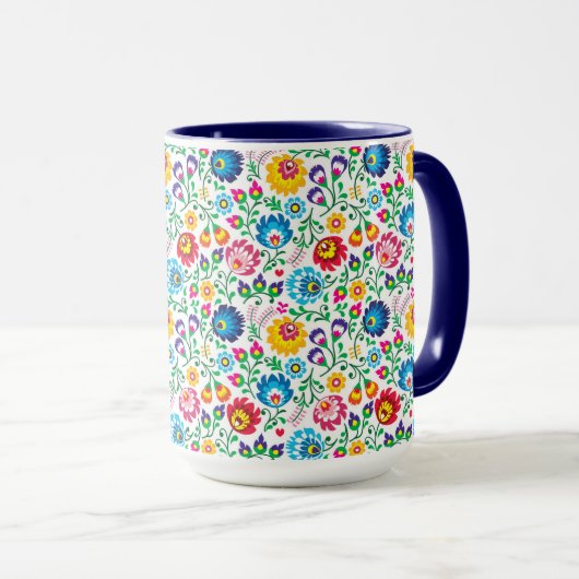 Mug Motif à fleurs d'art populaire 2 (Devant droit)