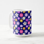 Mug Motif à fleurs de style les années 70 rétro sur bl (Devant gauche)