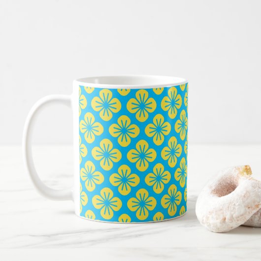 Mug Motif à fleurs en Jaune et Turquoise (Avec donut)