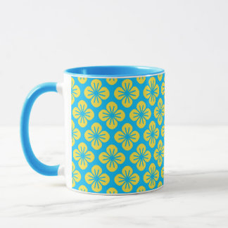 Mug Motif à fleurs en Jaune et Turquoise