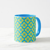 Mug Motif à fleurs en Jaune et Turquoise (Devant droit)