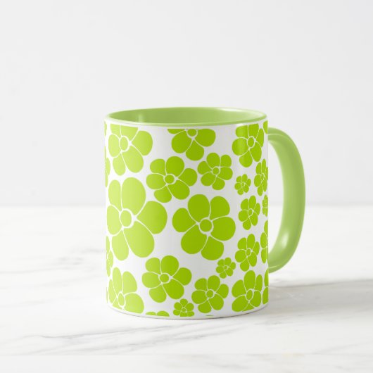 Mug Motif à fleurs en vert et blanc citron (Devant droit)