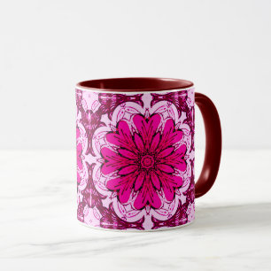 Mug Motif à fleurs géométriques en Bourgogne & Magenta