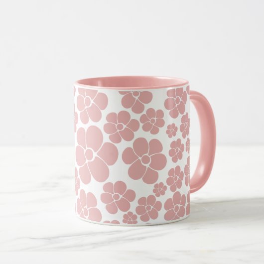 Mug Motif à fleurs - rose et blanc (Devant droit)