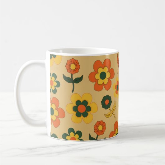 Mug Motif à fleurs Vintage orange rétro (Gauche)