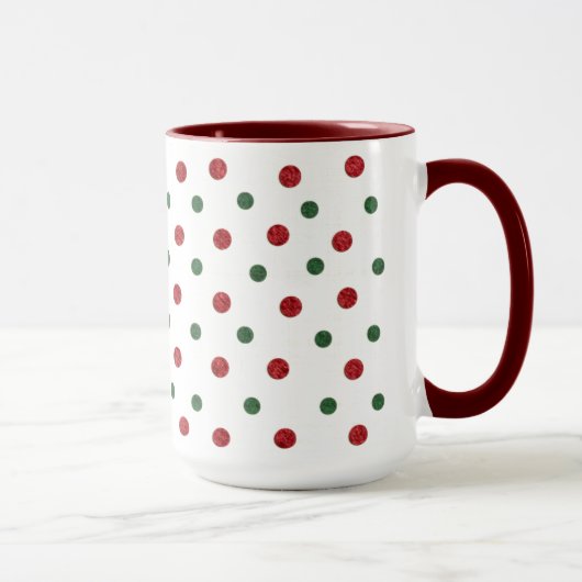Mug Motif à points rétro de Noël rouge et vert (Droite)
