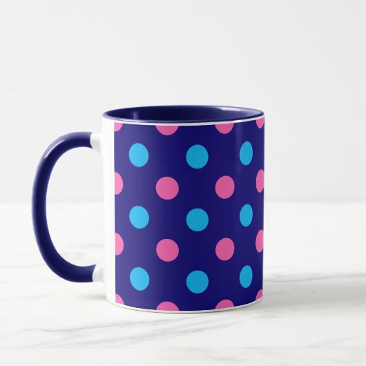 Mug Motif à pois bleu marine rose cyan (Gauche)