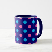 Mug Motif à pois bleu marine rose cyan (Devant droit)