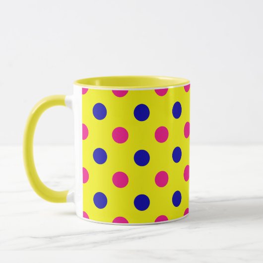 Mug Motif à pois rose bleu jaune (Gauche)
