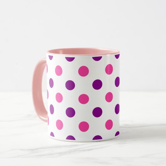 Mug Motif à pois rose violet blanc (Devant gauche)