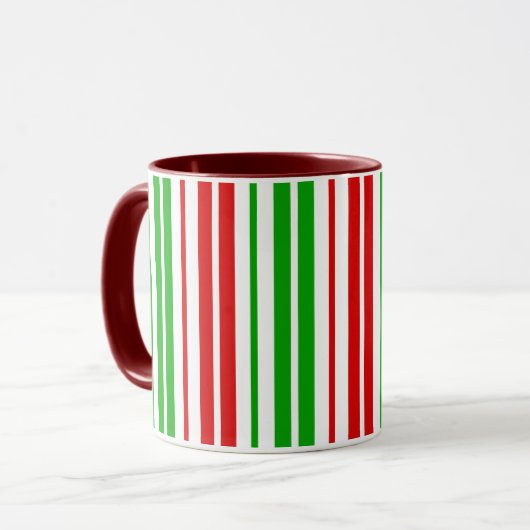 Mug Motif à rayures blanches rouges et vertes (Devant gauche)