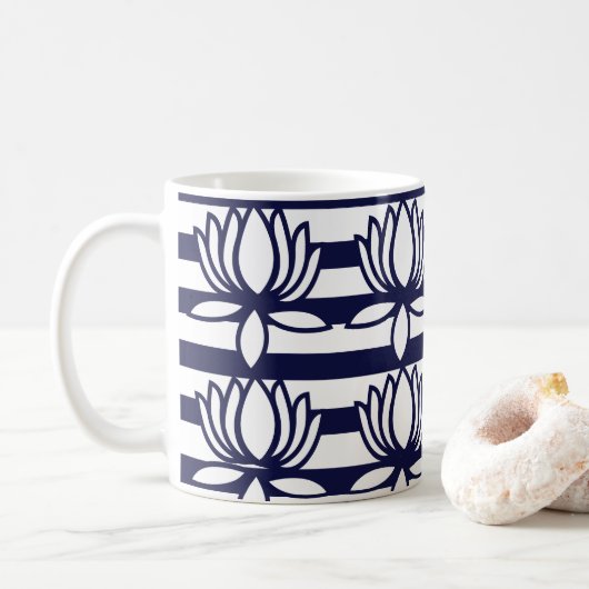 Mug Motif à rayures florales de Lotus (Avec donut)