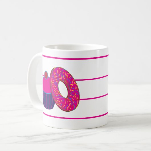 Mug Motif à rayures roses de cupcake de beignes (Devant gauche)