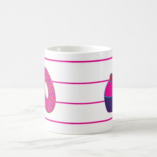 Mug Motif à rayures roses de cupcake de beignes (Centre)