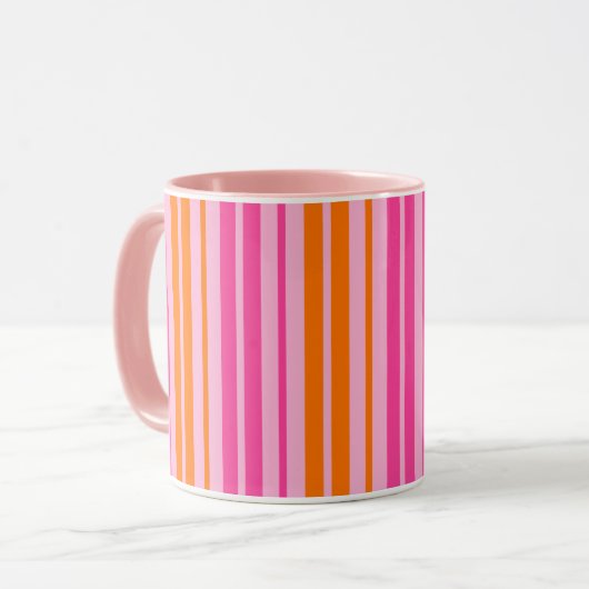 Mug Motif à rayures verticales rose et orange (Devant gauche)