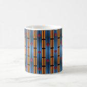 Mug Motif Abstrait Blue Orange Grid avec Coeurs rouges (Centre)