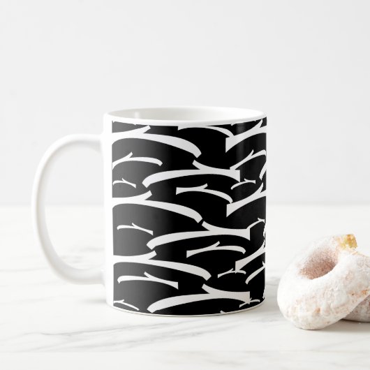 Mug Motif Abstrait de bandes noir et blanc (Avec donut)