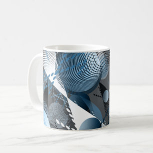 Mug Motif abstrait gris, bleu, blanc.