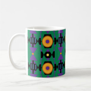 Mug Motif Abstrait vert pourpre avec fleurs jaunes