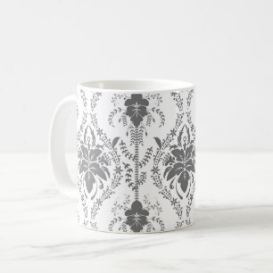 Mug Motif ajouré en Damas blanc et gris
