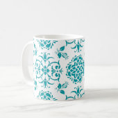 Mug Motif Aqua et blanc de Damas florales (Devant gauche)