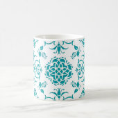 Mug Motif Aqua et blanc de Damas florales (Centre)