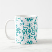 Mug Motif Aqua et blanc de Damas florales (Gauche)