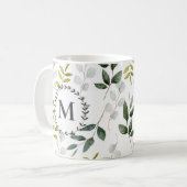Mug Motif aquarelle de feuilles vertes monogrammées (Devant gauche)