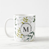 Mug Motif aquarelle de feuilles vertes monogrammées (Gauche)