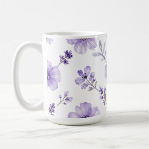 Mug Motif aquarelle de fleurs de lin pourpre lavande