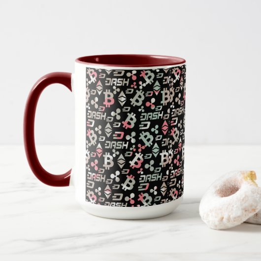Mug Motif argent couleur rose Cryptodevise (Avec donut)