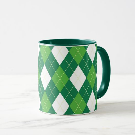 Mug Motif argyle, vert et blanc (Devant droit)