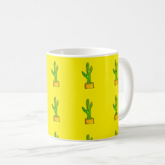 Mug Motif Arrière - plan jaune Cactus vert (Devant droit)