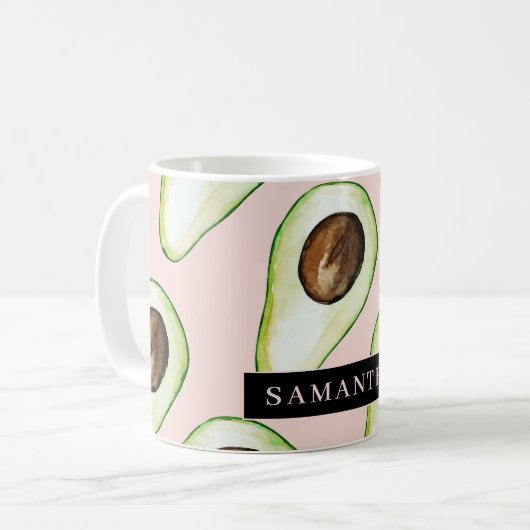 Mug Motif Avocado Rose Et Vert Moderne Avec Nom (Devant gauche)