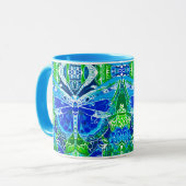 Mug Motif Batik de papillon et de médaillon en bleu (Devant gauche)