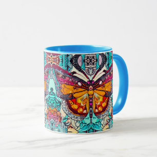 Mug Motif Batik des papillons et Médaillons à Orange