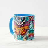 Mug Motif Batik des papillons et Médaillons à Orange (Devant gauche)
