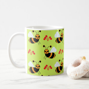 Mug Motif Bees Honeybee Fleurs rouges