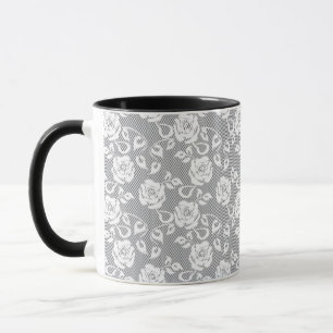 Mug Motif blanc de dentelle sur l'arrière - plan gris